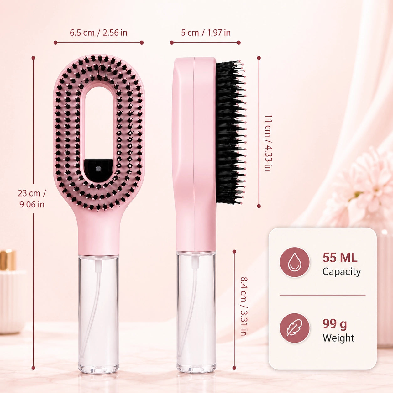 2-in-1 Misting Hair Brush – Detangling Spray Brush for Wet & Dry Hair