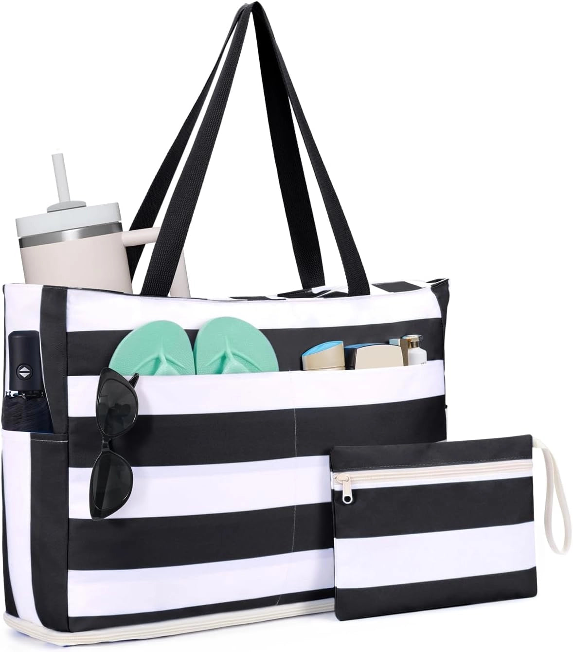 Large Waterproof Beach Tote Bag with Zipper – Spacious, Sandproof & Multi-Pocket for Beach, Travel & Pool