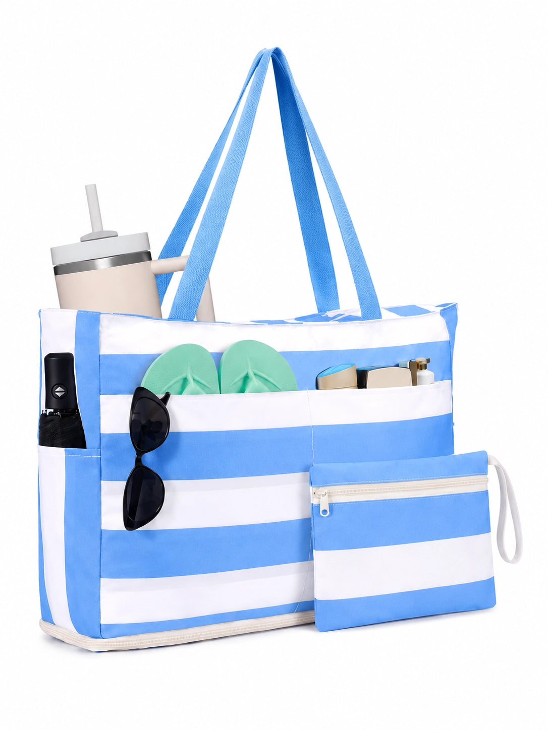 Large Waterproof Beach Tote Bag with Zipper – Spacious, Sandproof & Multi-Pocket for Beach, Travel & Pool