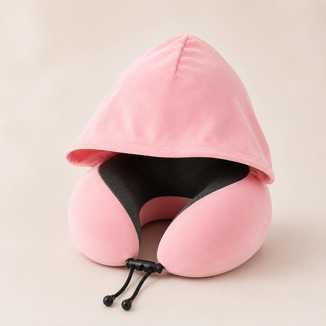 Hooded Memory Foam Travel Neck Pillow – Roll-Up Airplane Neck Support with Eye Mask, Earplugs & Carry Bag