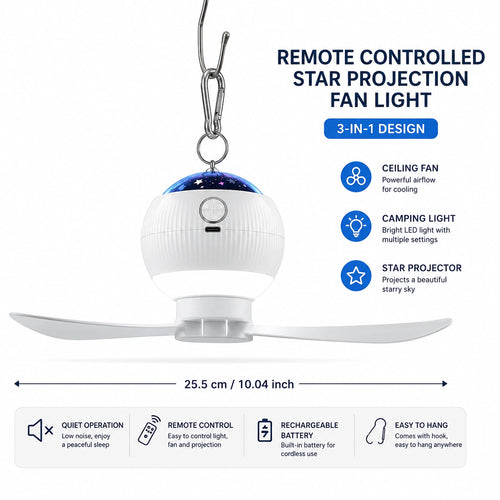 Tent Fan with Star Projection Light & Remote Control