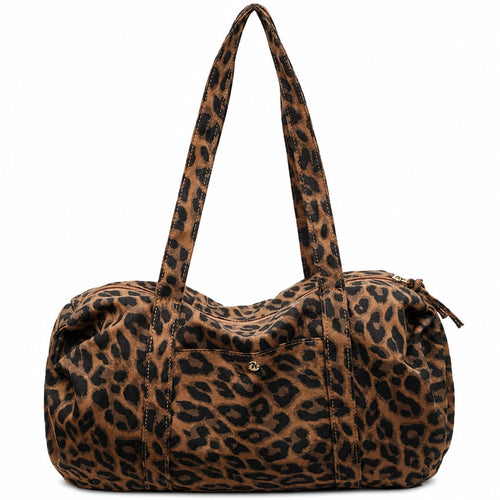 Leopard Print Nylon Shoulder Bag – Lightweight Boston Bag for Everyday & Travel