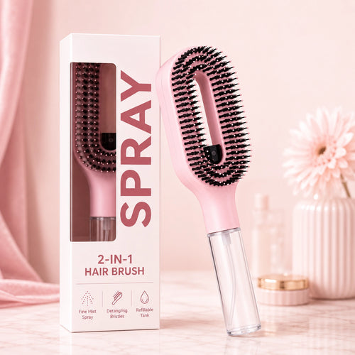 2-in-1 Misting Hair Brush – Detangling Spray Brush for Wet & Dry Hair