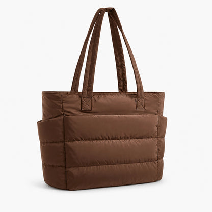 Lightweight Puffy Tote Bag for Women – Quilted Laptop Shoulder Bag with Compartments for Work, Travel & Everyday Use