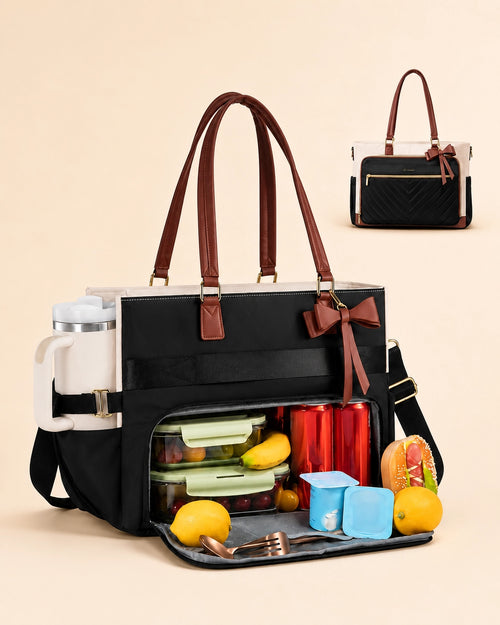 Large Tote Bag for Women with Insulated Lunch Compartment, Laptop Storage, Cup Holder & Waterproof Design