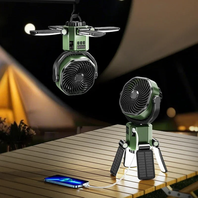 Solar Rechargeable Fan & Camp Light with Auto Oscillation