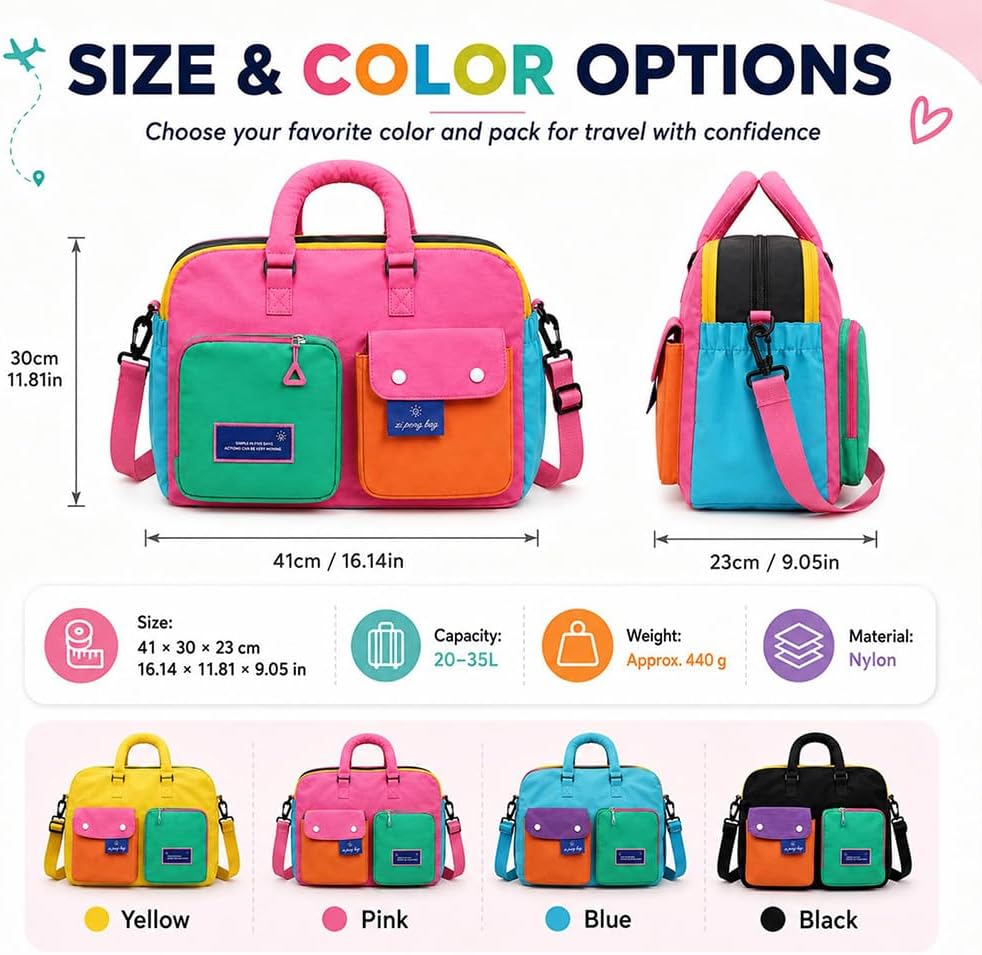Color Block Weekender Travel Duffel Bag with Shoe Compartment, Waterproof Nylon, Large Capacity for Gym, Travel & Overnight