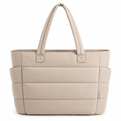 Lightweight Puffy Tote Bag for Women – Quilted Laptop Shoulder Bag with Compartments for Work, Travel & Everyday Use