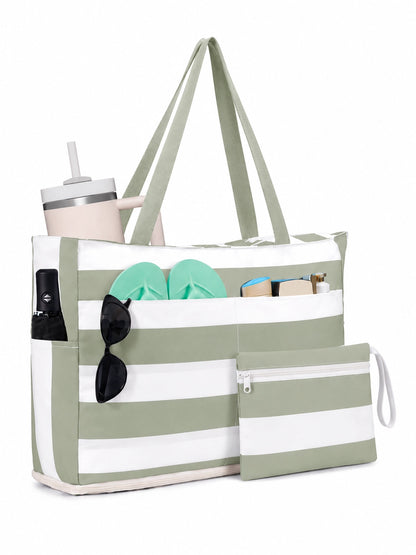 Large Waterproof Beach Tote Bag with Zipper – Spacious, Sandproof & Multi-Pocket for Beach, Travel & Pool