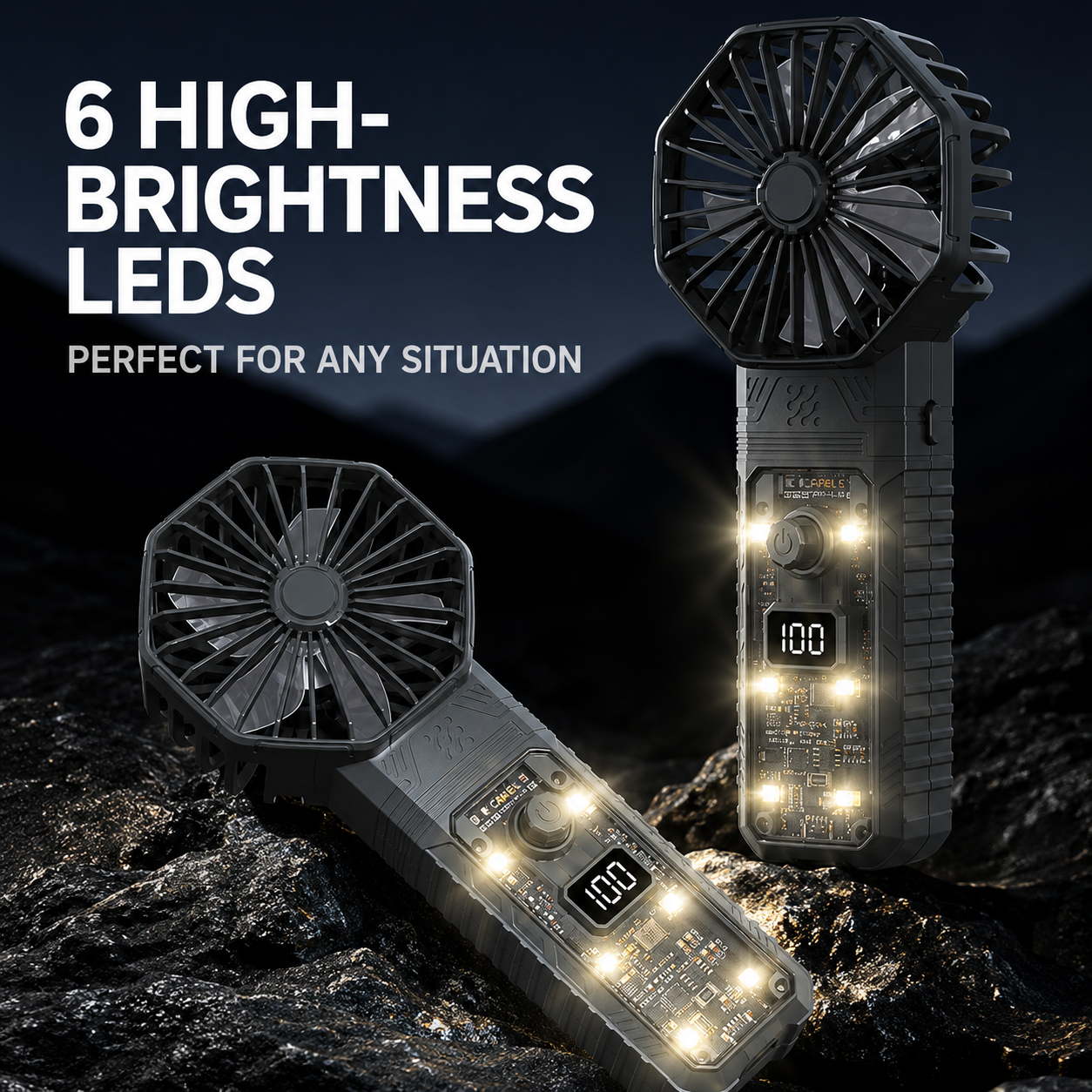 Rechargeable Turbo Fan with LED Light – High-Speed Portable Cooling