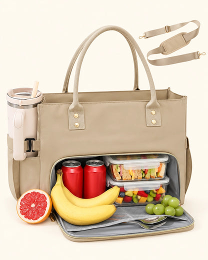 Work Tote Bag for Women – 15.6" Laptop Bag with Separate Lunch Compartment, Large Cup Holder & Spill-Resistant Exterior