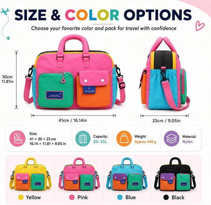 Color Block Weekender Travel Duffel Bag with Shoe Compartment, Waterproof Nylon, Large Capacity for Gym, Travel & Overnight