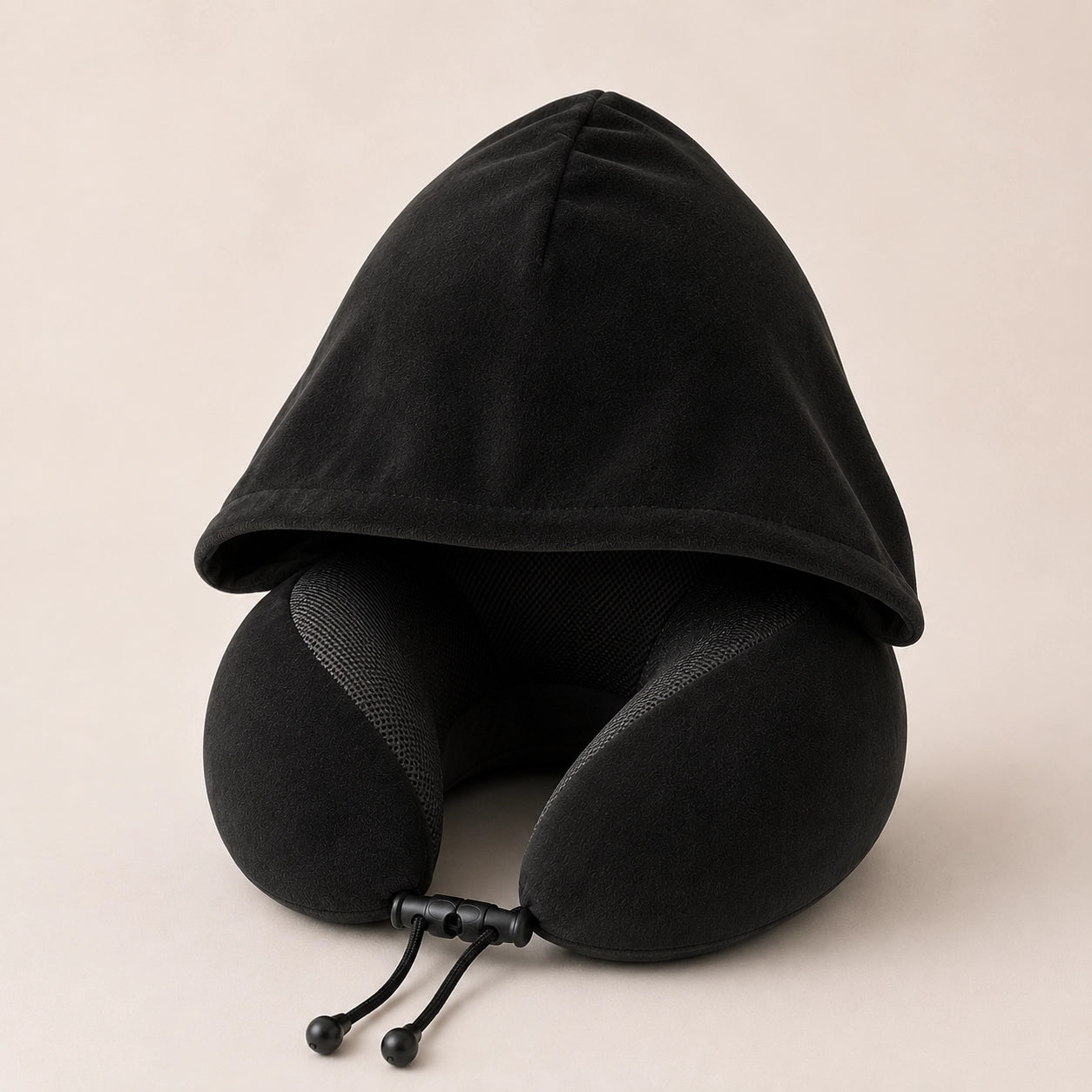 Hooded Memory Foam Travel Neck Pillow – Roll-Up Airplane Neck Support with Eye Mask, Earplugs & Carry Bag