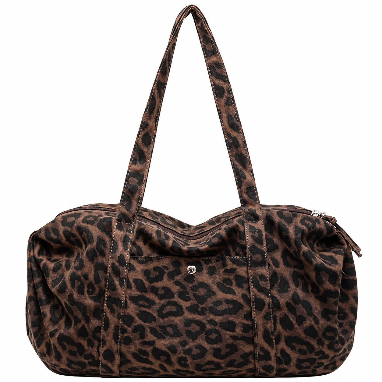 Leopard Print Nylon Shoulder Bag – Lightweight Boston Bag for Everyday & Travel