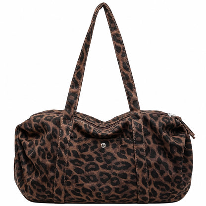 Leopard Print Nylon Shoulder Bag – Lightweight Boston Bag for Everyday & Travel