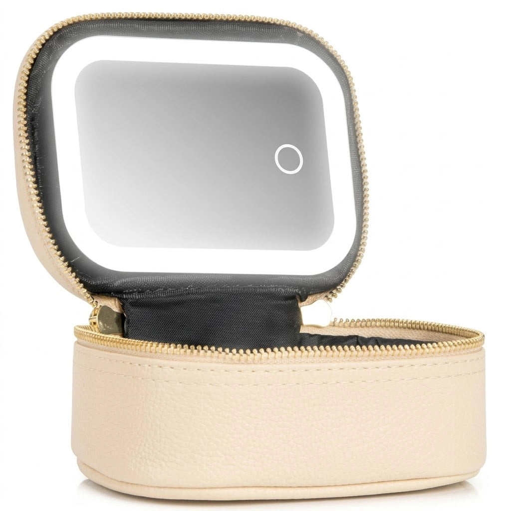 Travel Makeup Bag with LED Mirror – 3 Light Modes Portable Cosmetic Organizer