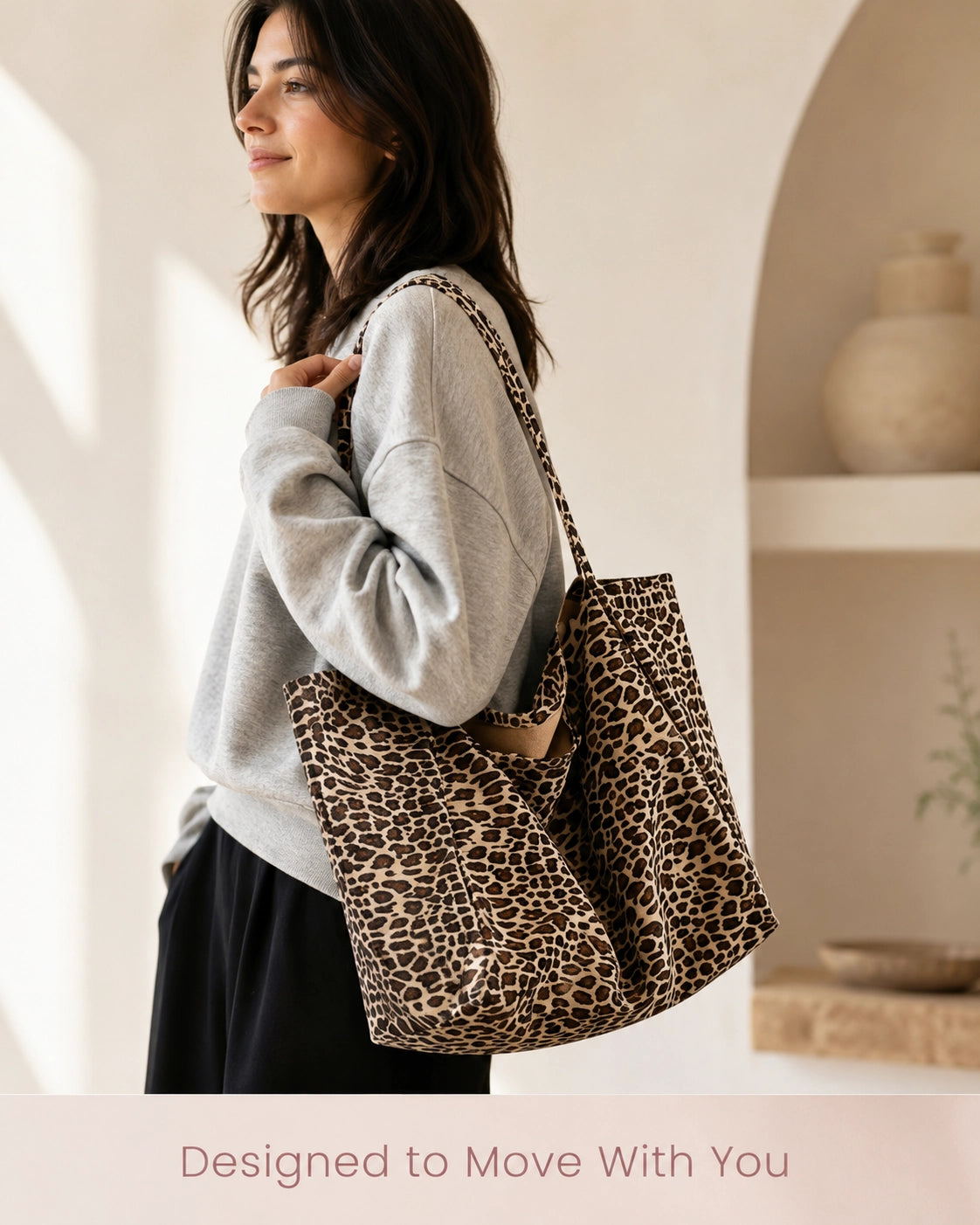 Leopard Print Large Tote Bag for Women – Soft Oversized Shoulder Bag for Work, Shopping, Travel & Everyday