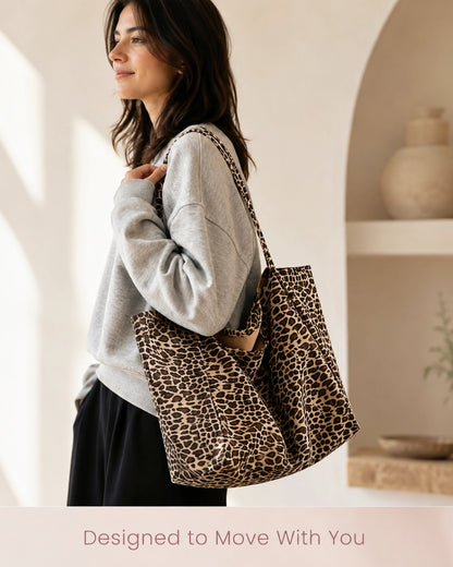 Leopard Print Large Tote Bag for Women – Soft Oversized Shoulder Bag for Work, Shopping, Travel & Everyday