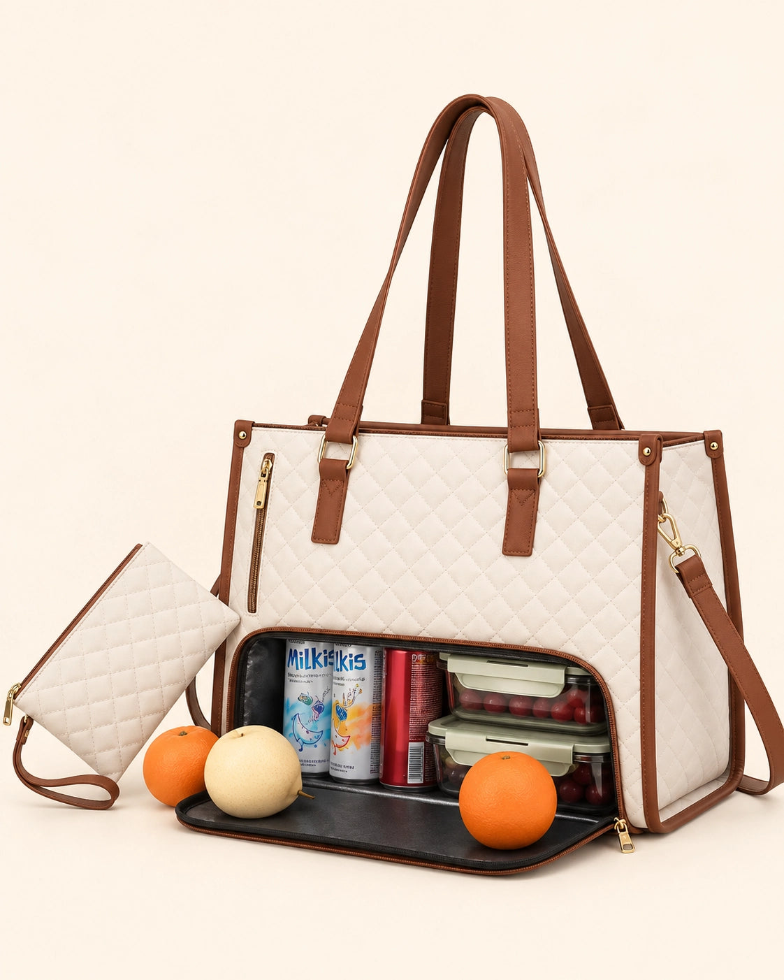 Multifunctional Tote Bag for Women – Insulated Lunch Compartment, Laptop Space & Tumbler Holder
