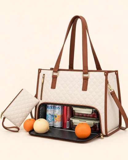 Multifunctional Tote Bag for Women – Insulated Lunch Compartment, Laptop Space & Tumbler Holder