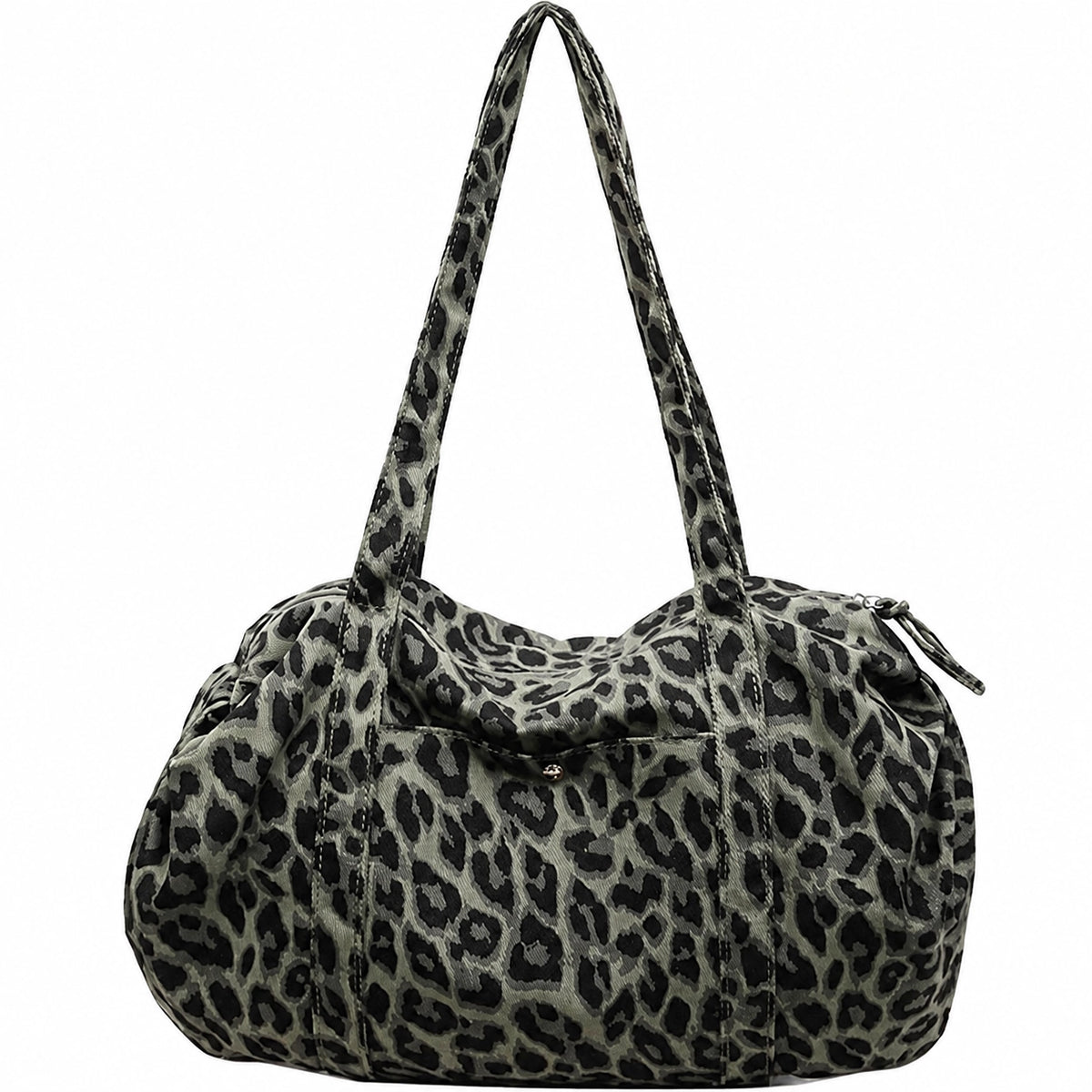 Leopard Print Nylon Shoulder Bag – Lightweight Boston Bag for Everyday & Travel