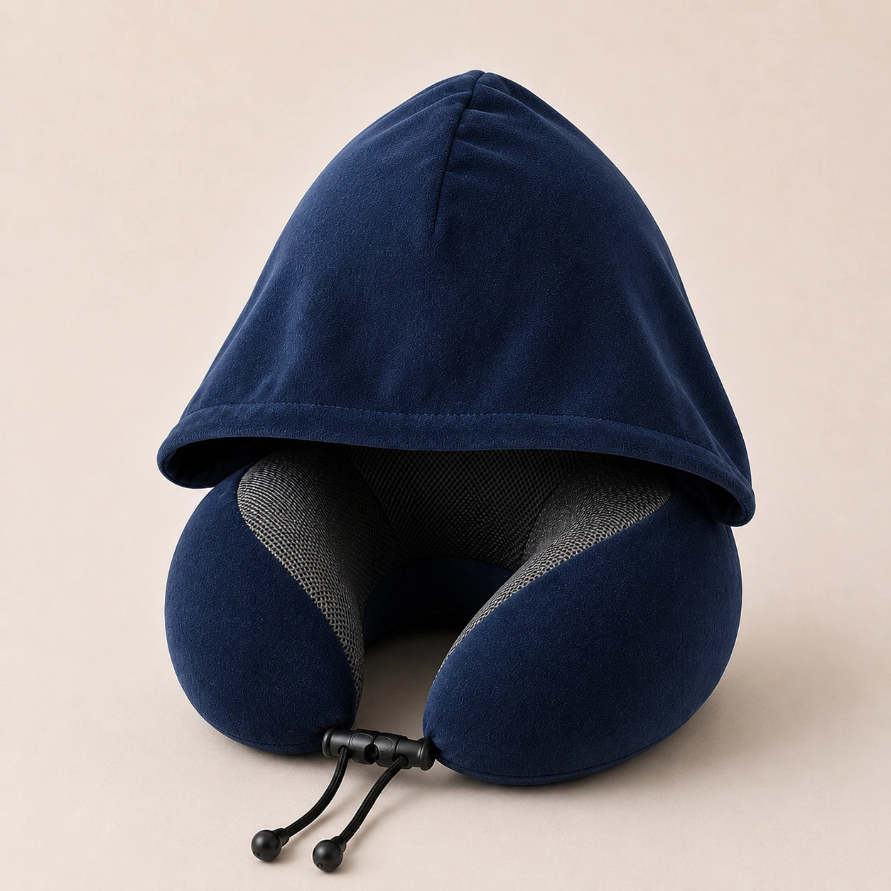 Hooded Memory Foam Travel Neck Pillow – Roll-Up Airplane Neck Support with Eye Mask, Earplugs & Carry Bag