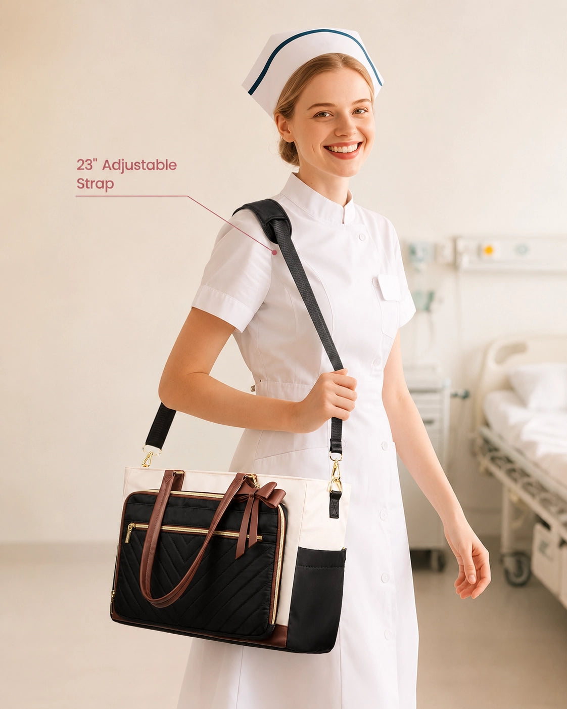 Large Tote Bag for Women with Insulated Lunch Compartment, Laptop Storage, Cup Holder & Waterproof Design