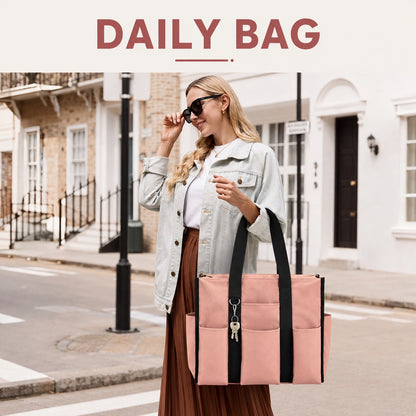 Large Utility Tote Bag with 12 Pockets, Top Zipper & Waterproof Fabric