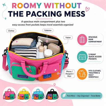 Color Block Weekender Travel Duffel Bag with Shoe Compartment, Waterproof Nylon, Large Capacity for Gym, Travel & Overnight