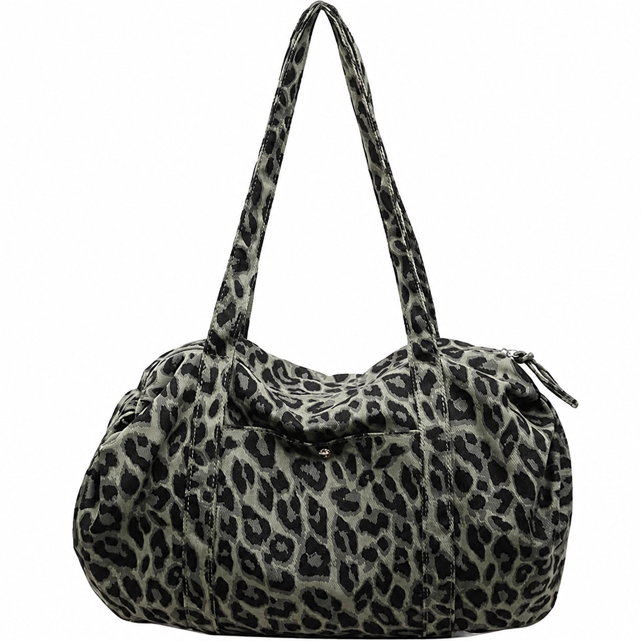 Leopard Print Nylon Shoulder Bag – Lightweight Boston Bag for Everyday & Travel