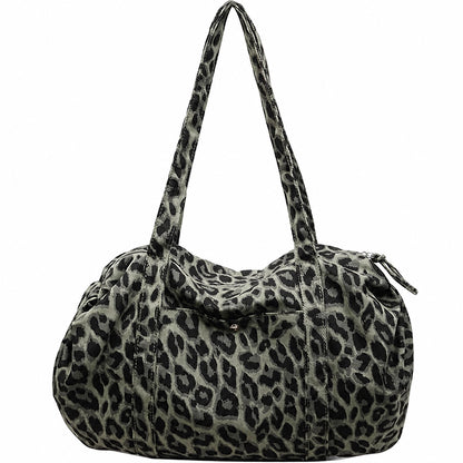 Leopard Print Nylon Shoulder Bag – Lightweight Boston Bag for Everyday & Travel