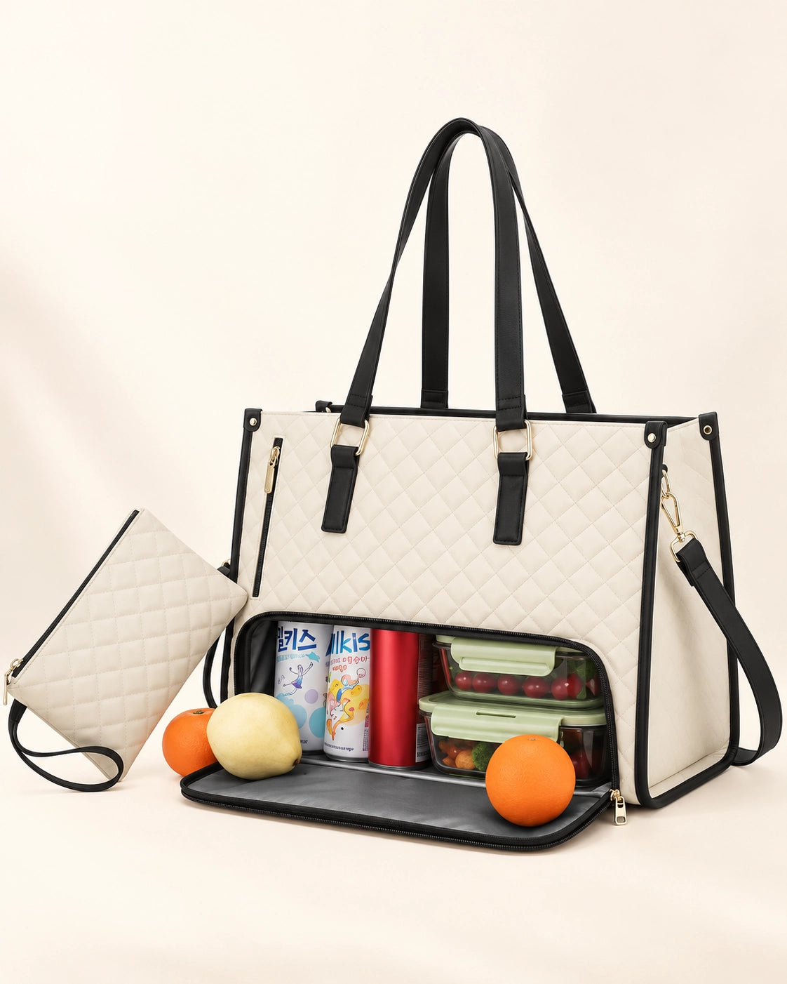 Multifunctional Tote Bag for Women – Insulated Lunch Compartment, Laptop Space & Tumbler Holder