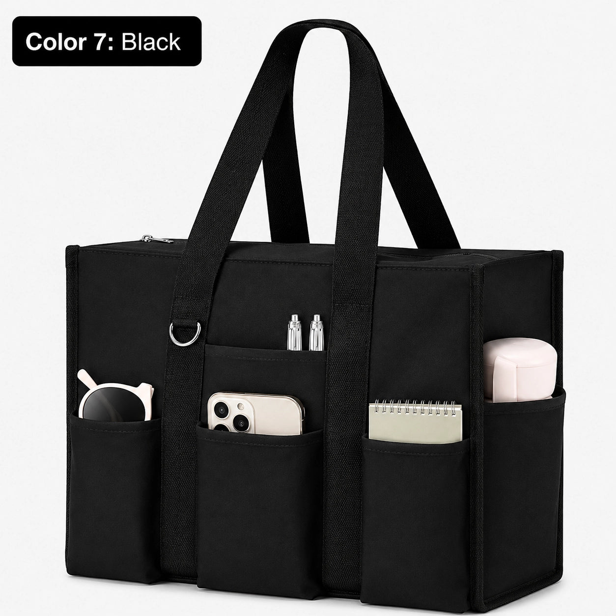 Large Utility Tote Bag with 12 Pockets, Top Zipper & Waterproof Fabric