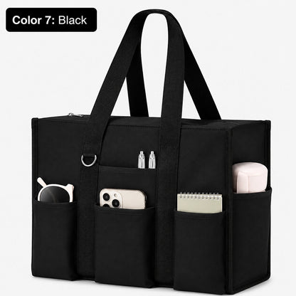 Large Utility Tote Bag with 12 Pockets, Top Zipper & Waterproof Fabric