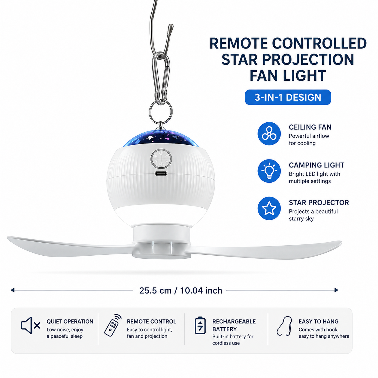 Portable Tent Fan & Projection Night Light for Outdoor Adventures