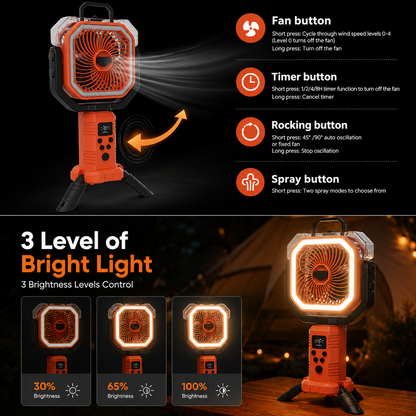 30000mAh Rechargeable Camping Fan & LED Light for Outdoor Adventures