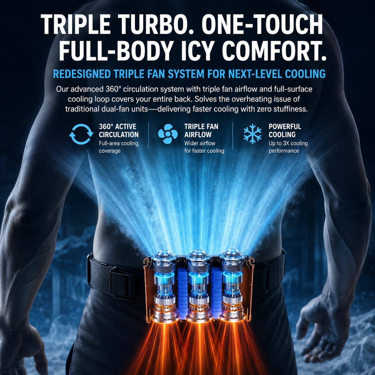 Triple Turbo Waist Fan with Digital Display – Rechargeable Personal Cooling Fan