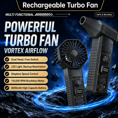 Rechargeable Turbo Fan with LED Light – High-Speed Portable Cooling