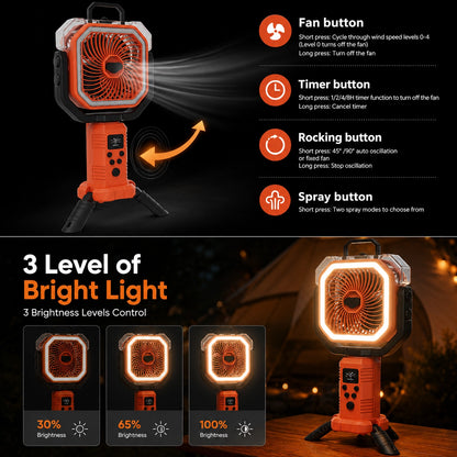 30000mAh Rechargeable Camping Fan & LED Light for Outdoor Adventures