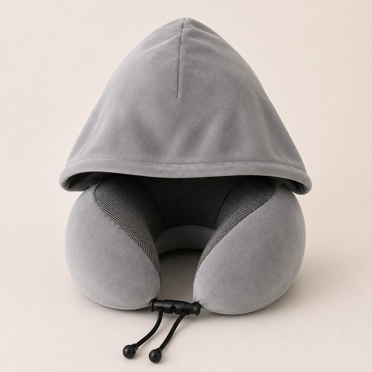 Hooded Memory Foam Travel Neck Pillow – Roll-Up Airplane Neck Support with Eye Mask, Earplugs & Carry Bag