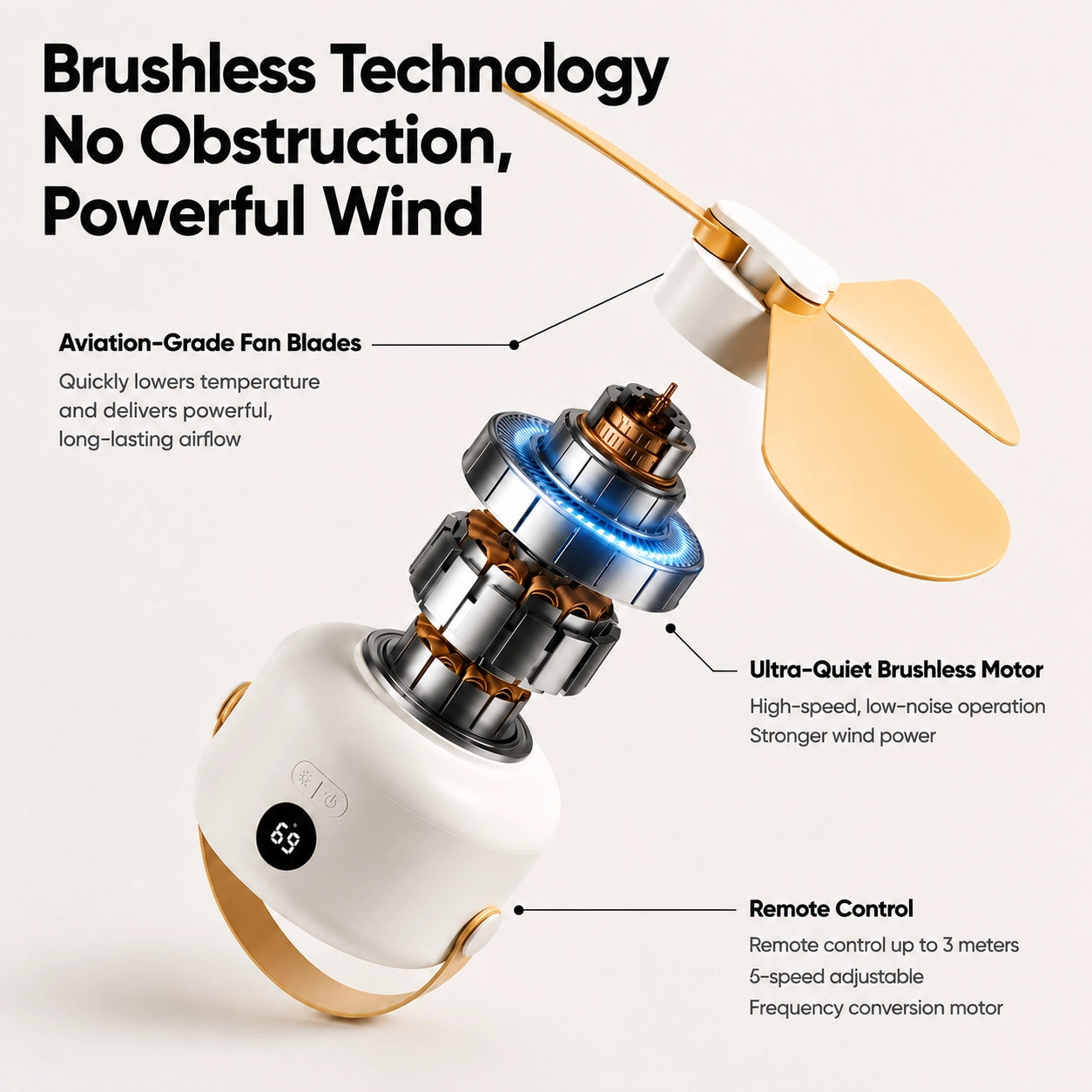 Portable Rechargeable Camping Fan with Remote Control & LED Light