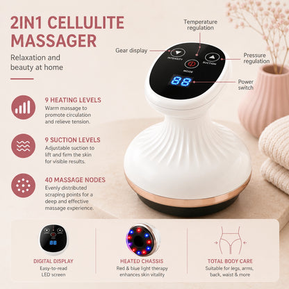 Electric Cellulite Massager with Heat & 9 Suction Levels for Body Contouring