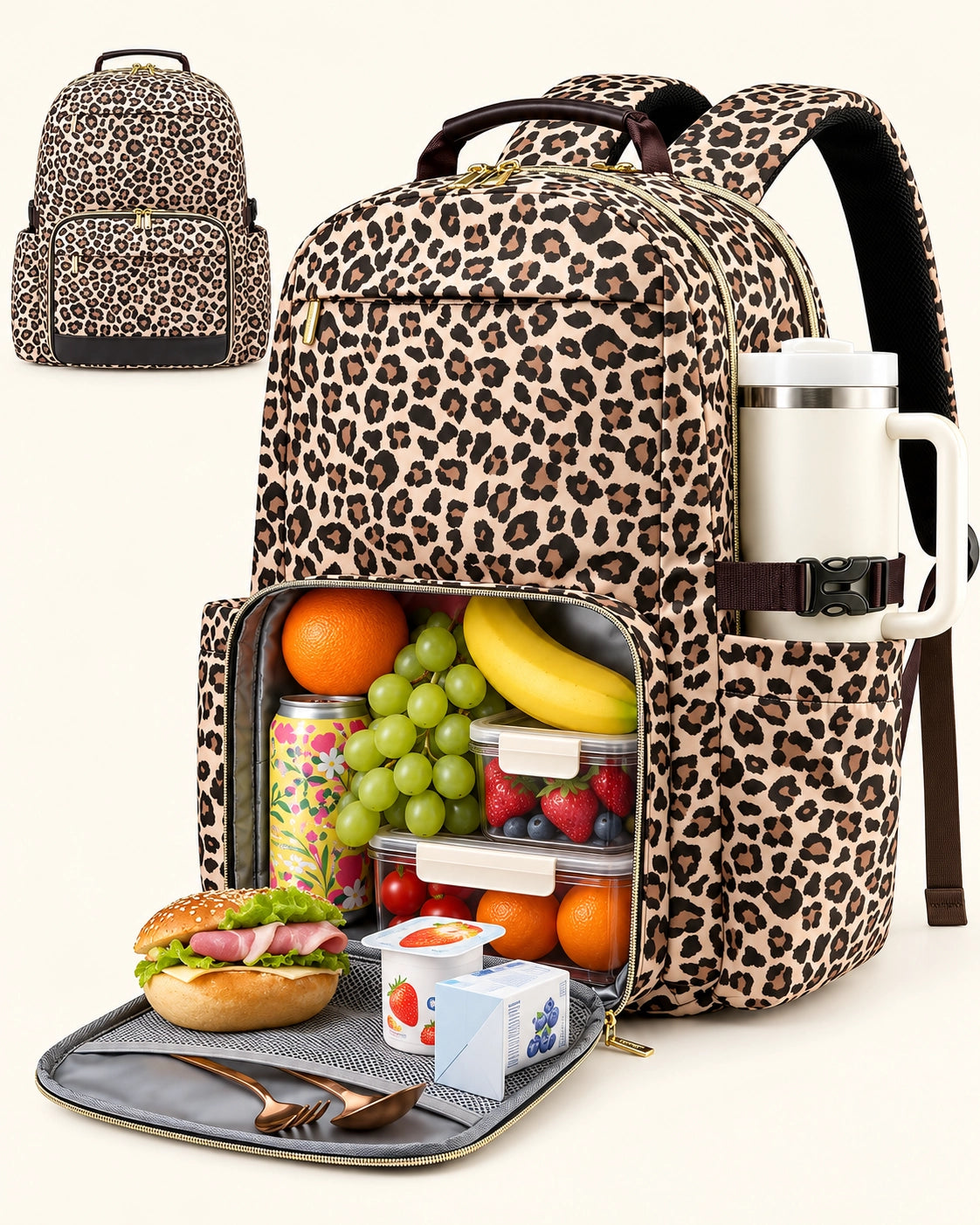 Insulated Lunch Backpack for Women – 15.6" Laptop Work Bag with Lunch Compartment & Tumbler Holder for Office, Travel & College