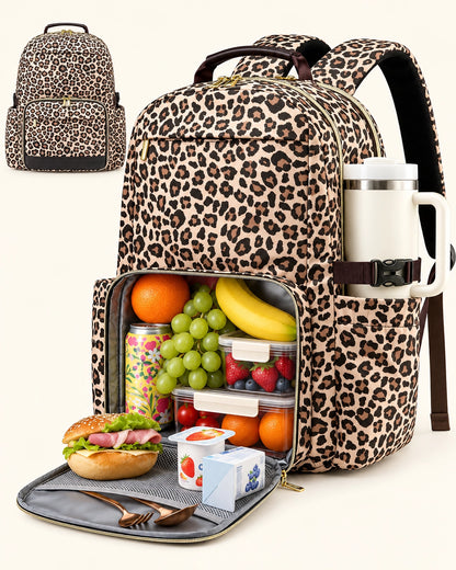Insulated Lunch Backpack for Women – 15.6" Laptop Work Bag with Lunch Compartment & Tumbler Holder for Office, Travel & College