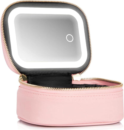 Travel Makeup Bag with LED Mirror – 3 Light Modes Portable Cosmetic Organizer