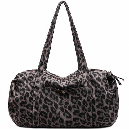 Leopard Print Nylon Shoulder Bag – Lightweight Boston Bag for Everyday & Travel