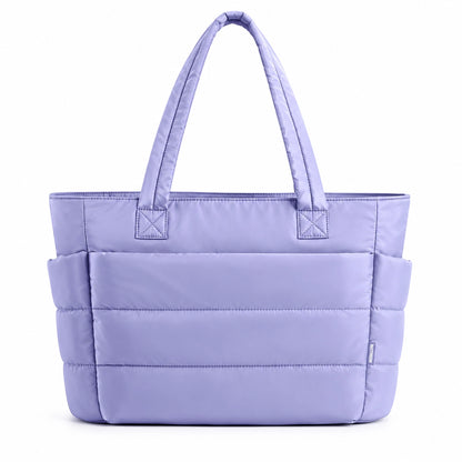 Lightweight Puffy Tote Bag for Women – Quilted Laptop Shoulder Bag with Compartments for Work, Travel & Everyday Use