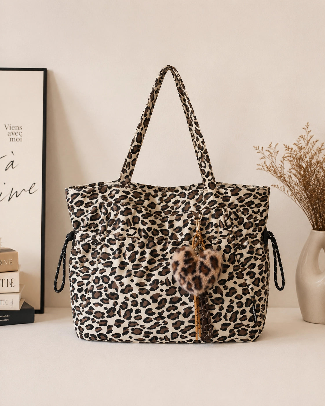 Leopard Print Large Tote Bag for Women – Soft Oversized Shoulder Bag for Work, Shopping, Travel & Everyday