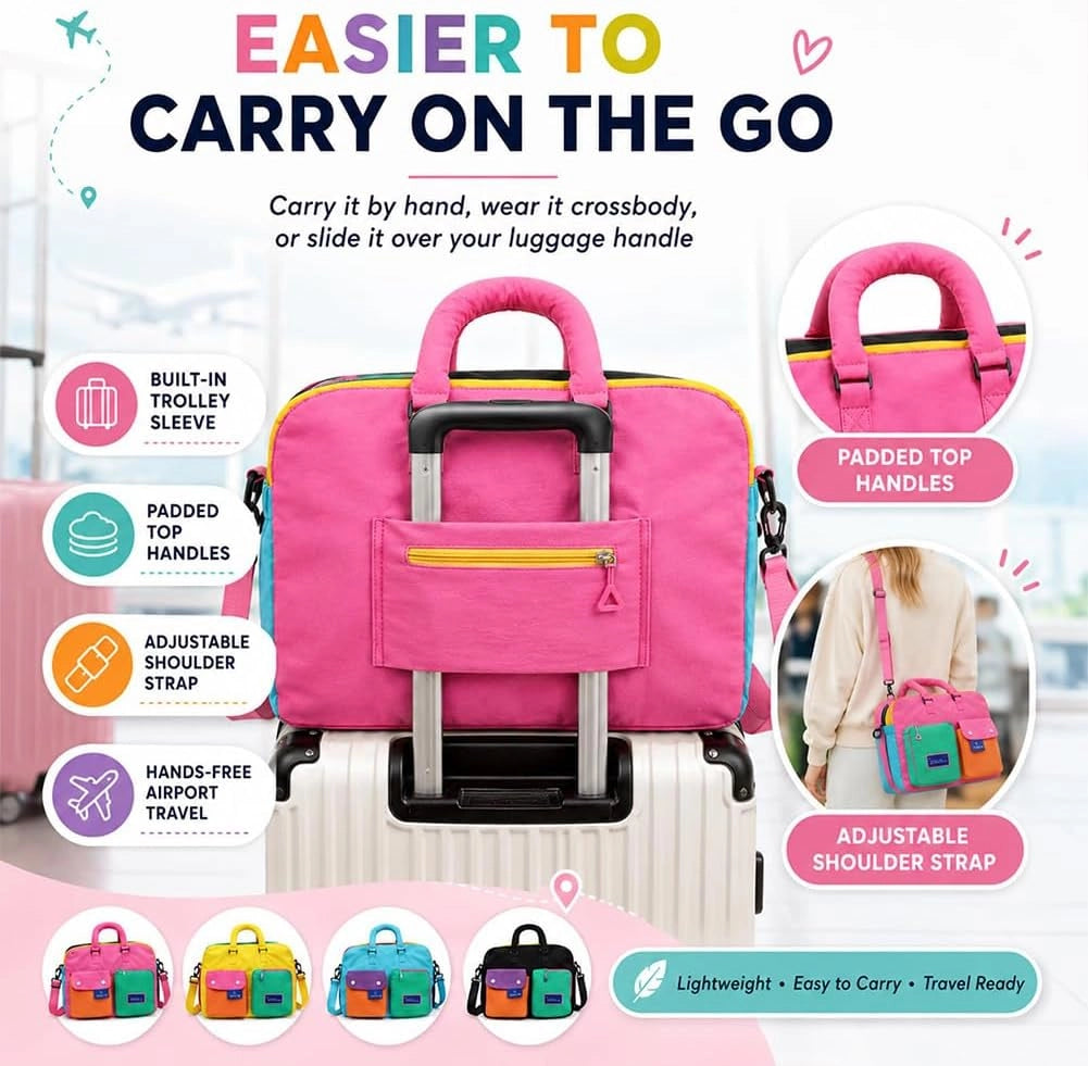Color Block Weekender Travel Duffel Bag with Shoe Compartment, Waterproof Nylon, Large Capacity for Gym, Travel & Overnight