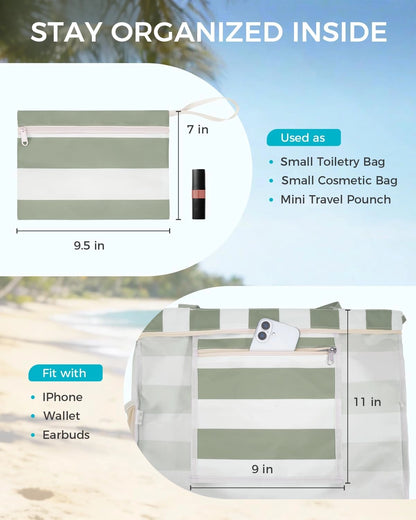 Large Waterproof Beach Tote Bag with Zipper – Spacious, Sandproof & Multi-Pocket for Beach, Travel & Pool